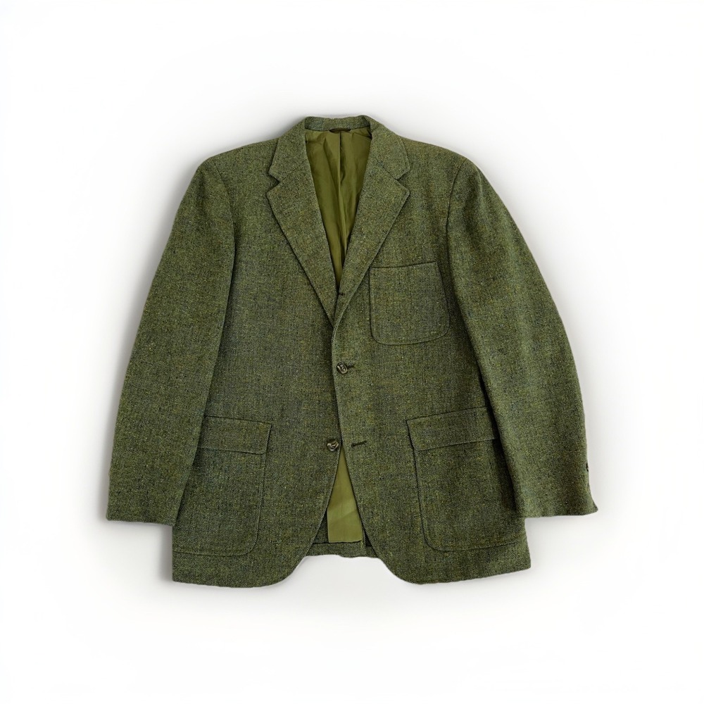 Vintage 50s UGWA Made Mens Size 40R Wool 3 Button Suit Jacket Blazer Green